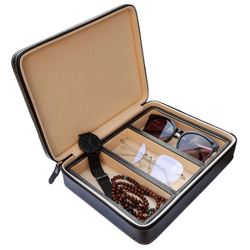 Beaufort 3 Slots PU Leather Eyeglasses Storage Box Sunglasses Box Jewelry Display Case Watch Box for Women Men - Image 2